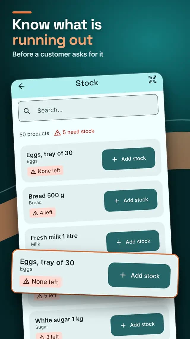 Sellka's stock screen marking the products that are running out